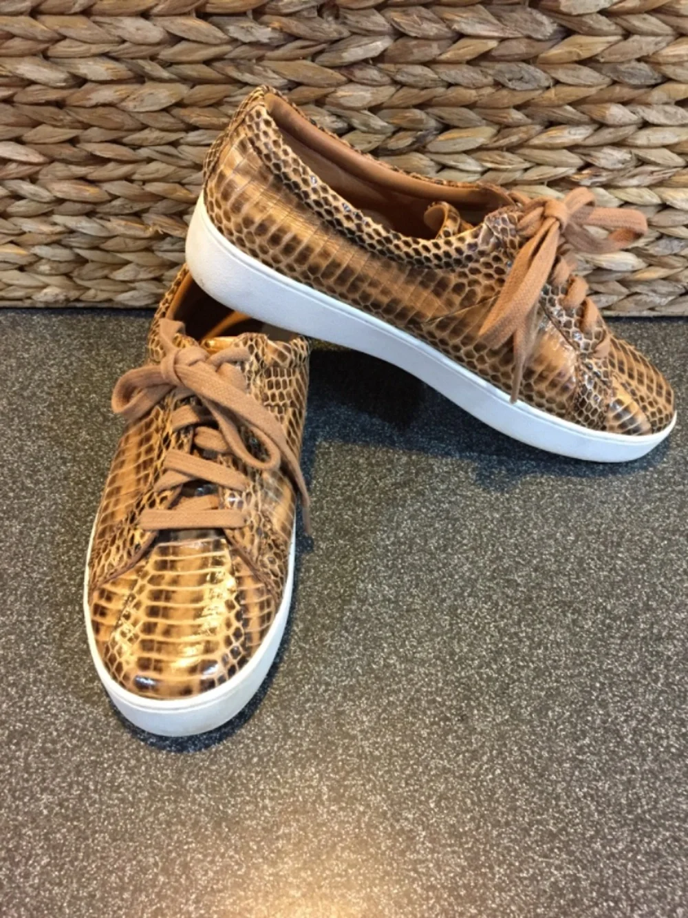 Michael Kors Tan Croc-Embossed Leather Sneakers